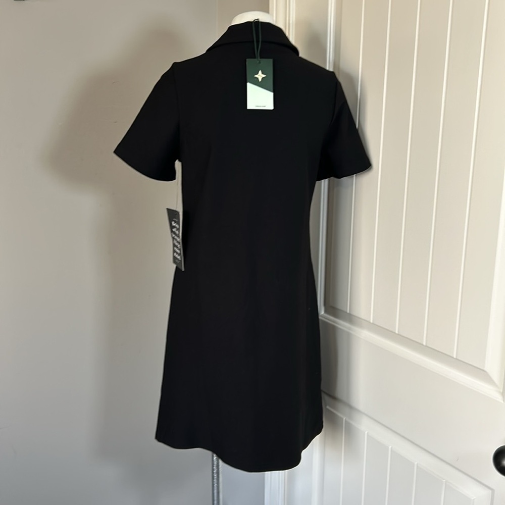 TUCKERNUCK Noir Ponte Wright Polo Dress Mini Black Vneck Sz M NEW - Picture 9 of 13